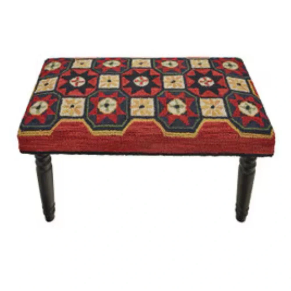 PRIMITIVE  COUNTRY HOOKED STAR DECORATIVE BENCH By PARK DESIGNS Folk Art